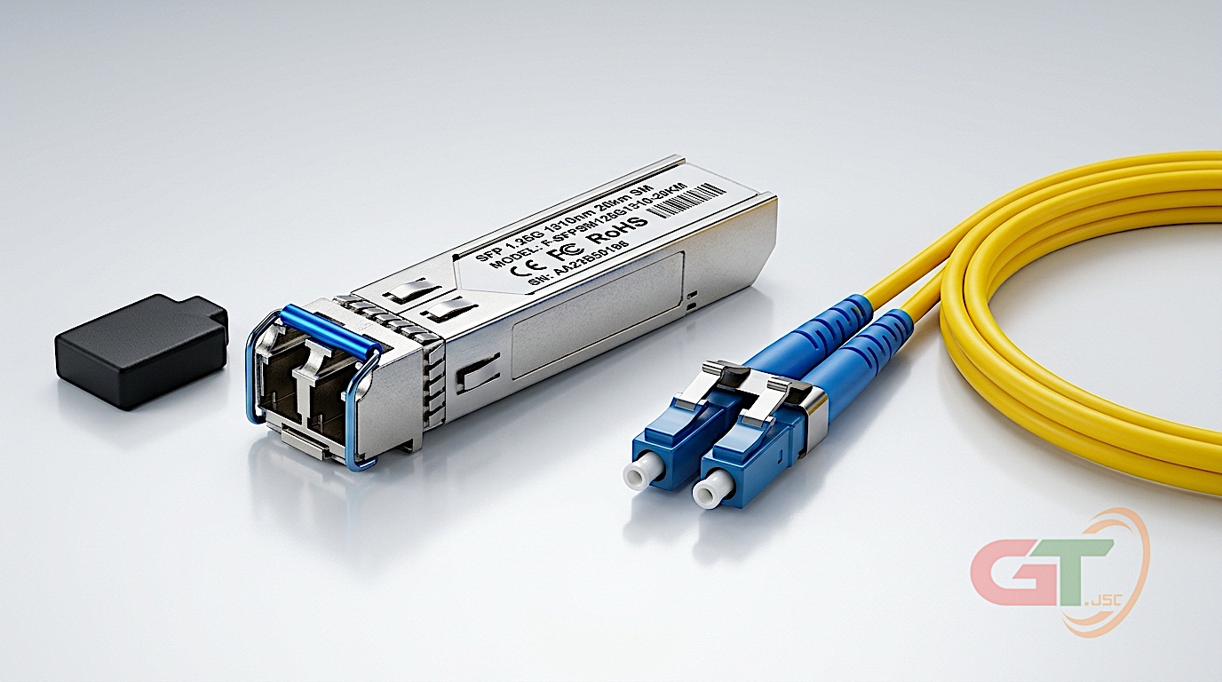 Thiết kế chi tiết module quang SFP GT-GLC-LH-SMD Singlemode cổng Duplex LC và lẫy khóa xanh dương