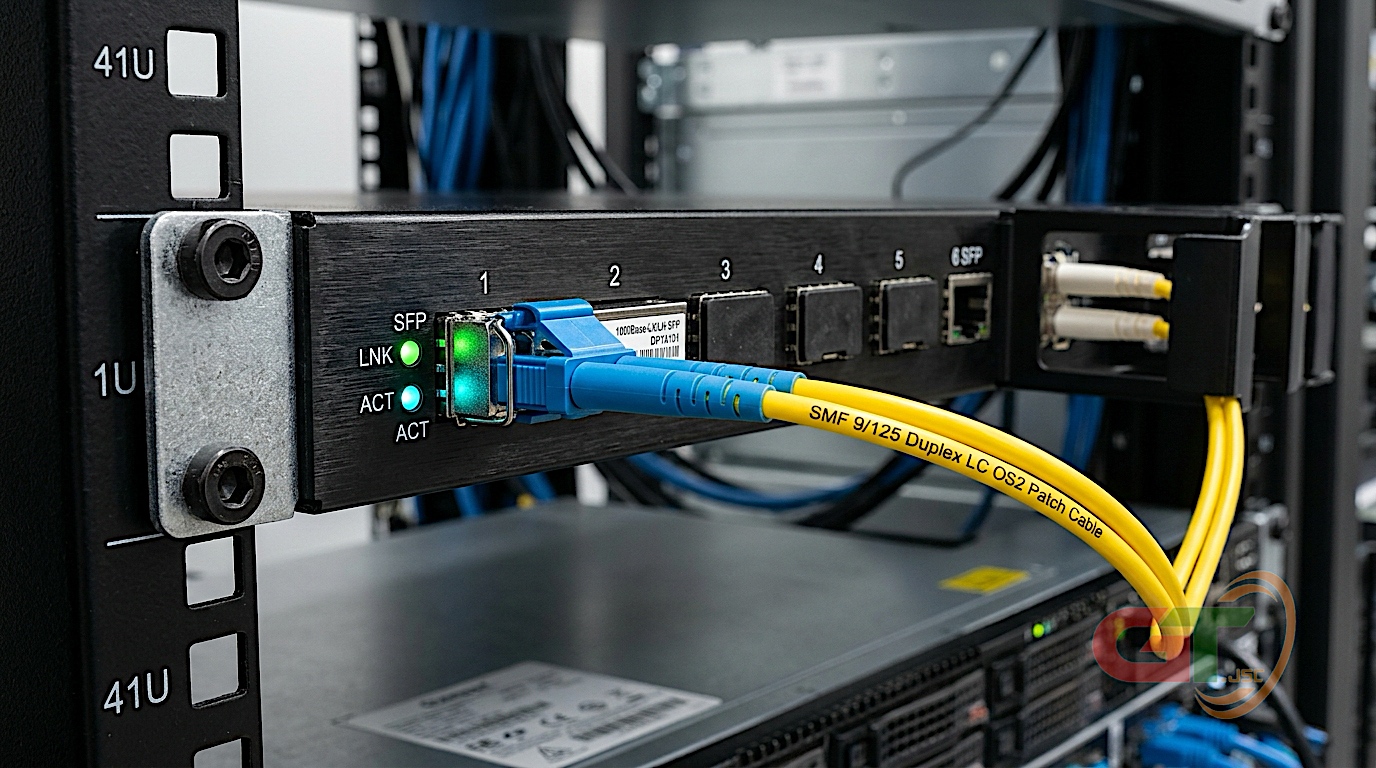 Module quang SFP GT-GLC-LH-SMD cắm trên cổng switch quang gigabit trong tủ rack